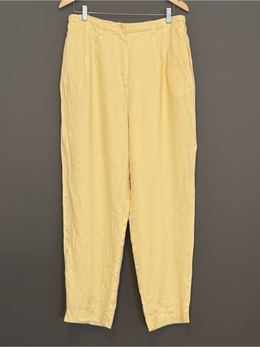 vtg 90s JSong Collection Butter Yellow Linen Tapered Ankle Pants 14 Minimalist